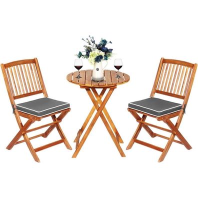 GOPLUS 3tlg. Gartenmöbel Set Akazienholz, klappbar, mit Kissen für Balkon