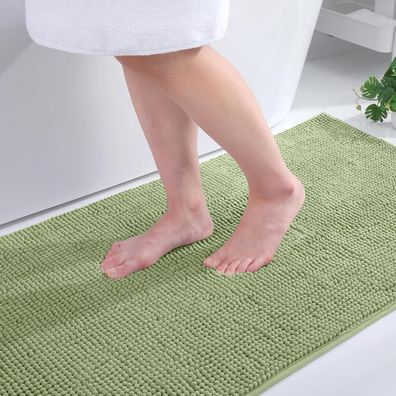Homaxy Chenille Badteppich 40x60 cm Salbeigrün - Rutschfest, Waschbar