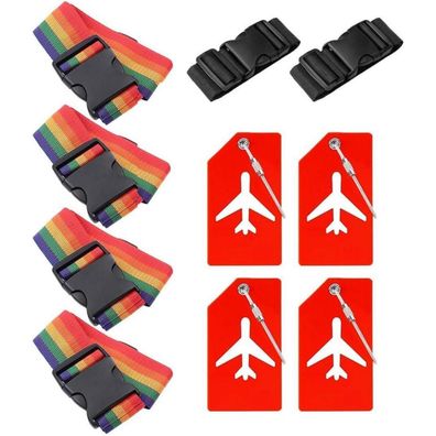 Xummi 10-teiliges Reise-Set: 4 Koffergurte, 4 Kofferanhänger, 2