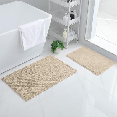 Homaxy Chenille Badezimmerteppich Set 2-teilig, rutschfest, weich, saugfähig