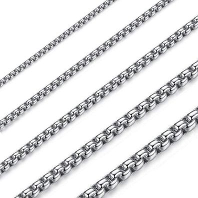 OSTAN Edelstahl Seil Kettenbox Halskette für Damen und Herren, Silber, 3mm