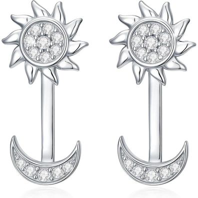Trishula S925 Sterling Silber Sonne und Mond Ohrstecker, hypoallergen, Geschenk