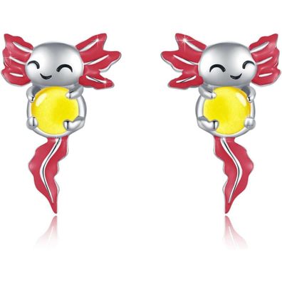 Axolotl Ohrstecker 925 Sterling Silber, hypoallergen, mit gelbem Glasstein