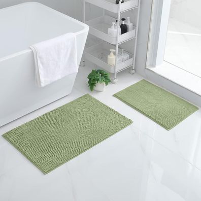 Homaxy Chenille Badezimmerteppich Set 2-teilig, rutschfest, weich, saugfähig