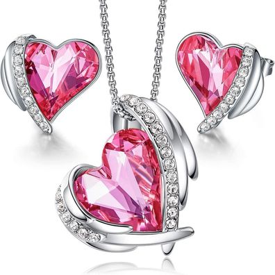 CDE Schmuckset Damen Herz Halskette & Ohrringe, Rosegold mit Geschenkbox