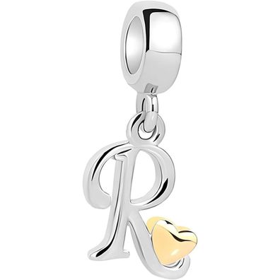 Symretie Damen A-Z Buchstaben Charm Anhänger mit Gelbem Herz, kompatibel mit
