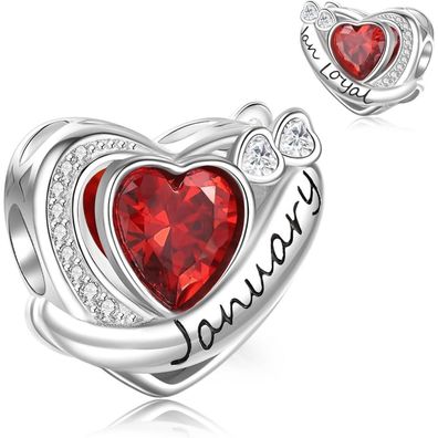 Symretie 925 Sterling Silber Geburtsstein Herz Charm Anhänger - Monatsstein