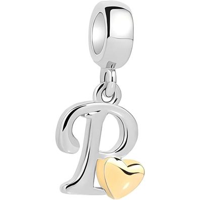 Symretie Damen A-Z Buchstaben Charm Anhänger mit Gelbem Herz, 925 Sterling