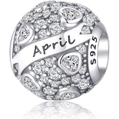 Symretie 925 Sterling Silber Geburtsstein Charms Anhänger - Monatsstein Herz