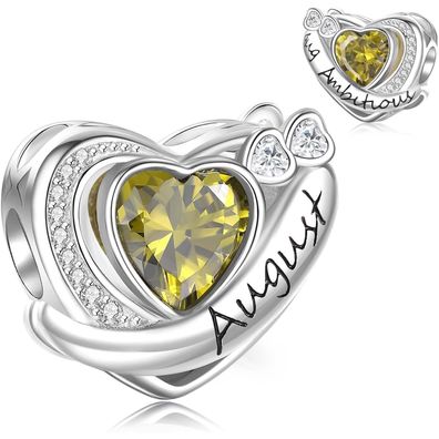 Symretie 925 Sterling Silber Geburtsstein Herz Charm Anhänger - August
