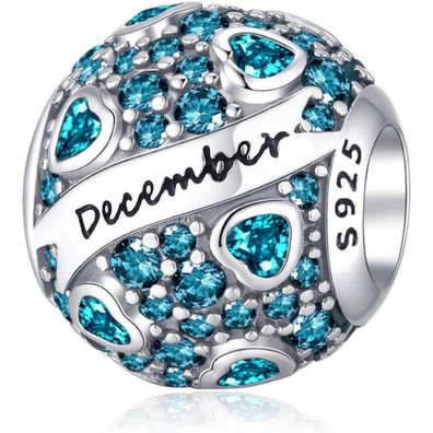 Symretie 925 Sterling Silber Geburtsstein Herz Charm Anhänger - Monatsstein für