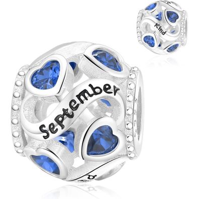 Symretie 925 Sterling Silber Geburtsstein Herz Charm Anhänger - Monatsstein für