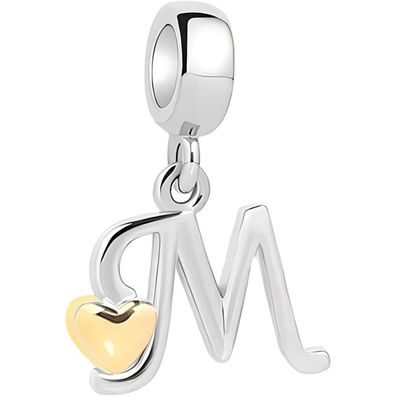 Symretie Damen A-Z Buchstaben Charm Anhänger mit Gelbem Herz, 925 Sterling