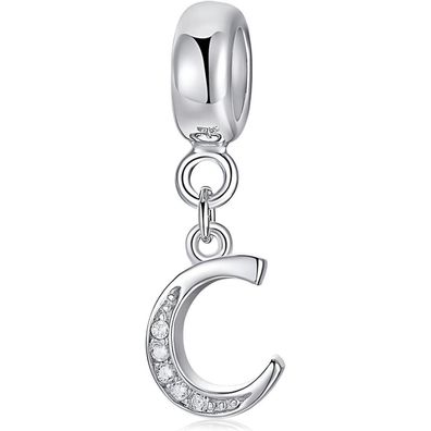 Symretie Damen 925 Sterling Silber Initial Buchstabe C Charm Anhänger für