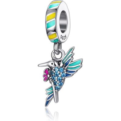 Symretie 925 Sterling Silber Charm Anhänger Kolibri - Tier Motiv Schmuck für