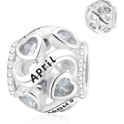 Symretie 925 Sterling Silber Geburtsstein Herz Charm Anhänger für Frauen