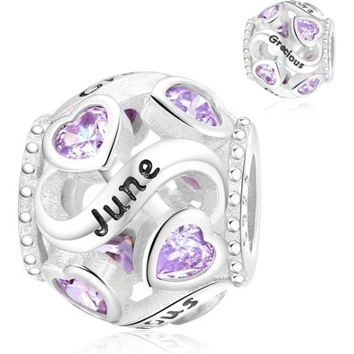 Symretie 925 Sterling Silber Geburtsstein Herz Charm Anhänger - Monatsstein für