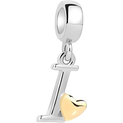 Symretie Damen Buchstabe Charm Anhänger 'I' mit Gelbem Herz, 925 Sterling
