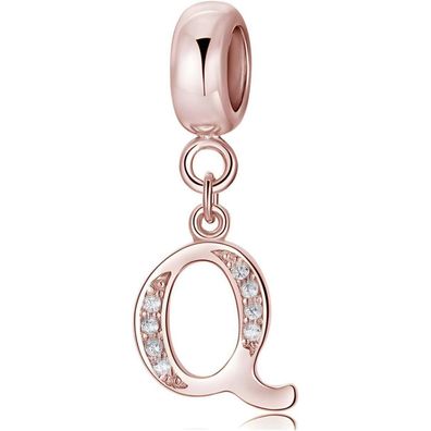 Symretie Damen Rose Gold Buchstabe Q Charm Anhänger aus 925 Sterlingsilber mit