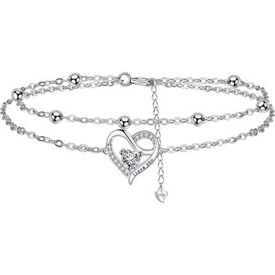J. MUEN Damen Armband Silber 925 mit Doppelherz-Design - Perfektes Geschenk für
