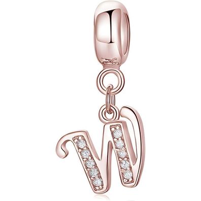 Symretie Damen Rose Gold Buchstabe Charm Anhänger A-Z, 925 Sterling Silber mit