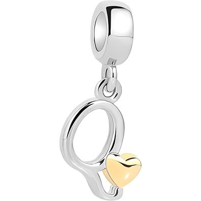 Symretie Damen Buchstabe Q Charm Anhänger mit Gelbem Herz, 925 Sterling Silber
