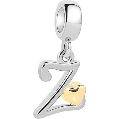 Symretie Damen A-Z Buchstaben Charm Anhänger mit Gelbem Herz, Kompatibel mit