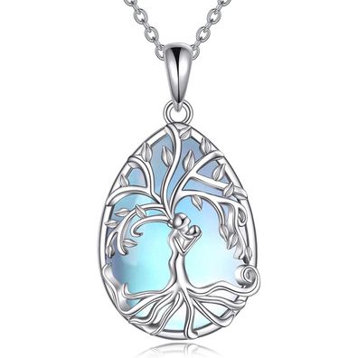 VONALA Baum des Lebens Halskette 925 Sterling Silber Mondstein Anhänger Kette