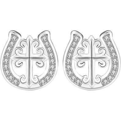 J. MUEN Damen Ohrstecker Echt 925 Sterling Silber, Hufeisen Kreuz Design
