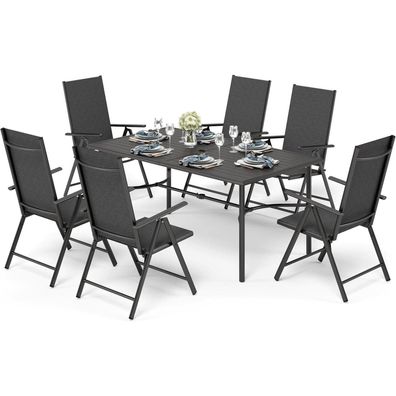 PHI VILLA Gartenmöbel Set für 6 Personen, 6 verstellbare Aluminium-Stühle