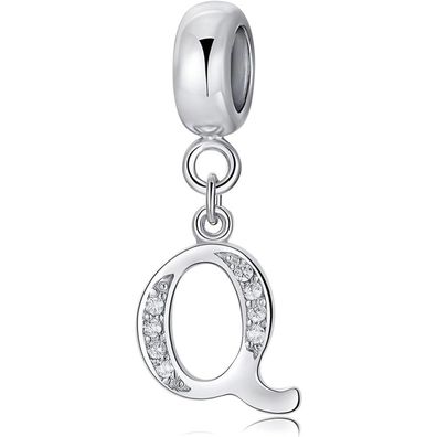 Symretie Damen 925 Sterling Silber Initial Buchstabe Q Charm Anhänger für