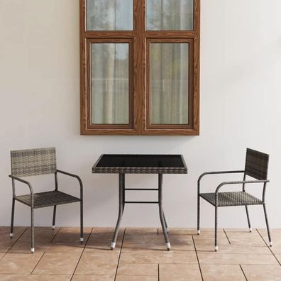 Gecheer 3-teilige Garten Essgruppe für 2 Personen, Poly Rattan Anthrazit/Grau