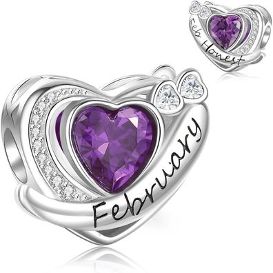 Symretie 925 Sterling Silber Geburtsstein Herz Charm Anhänger - Monatsstein für