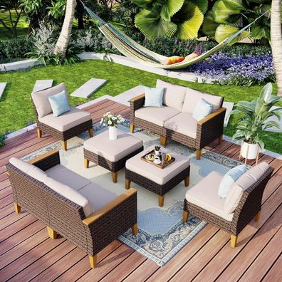 Mfstudio Polyrattan Lounge Set mit dicken, wasserdichten Kissen - Wetterfest