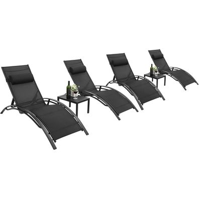 Liferun XXL Aluminium Sonnenliege 4er Set stapelbar mit Beistelltisch und