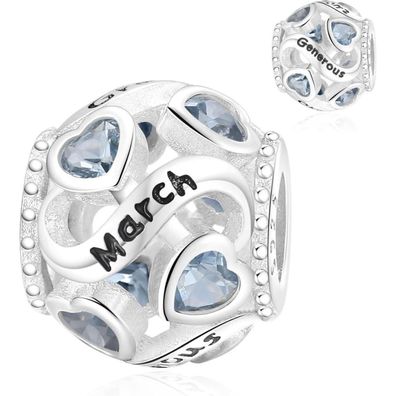 Symretie 925 Sterling Silber Geburtsstein Herz Charm Anhänger - Monatsstein für