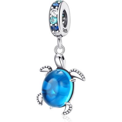 Symretie 925 Sterling Silber Charm Anhänger - Meeresschildkröte mit Zirkonia