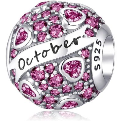Symretie 925 Sterling Silber Geburtsstein Charm Anhänger - Monatsstein Herz