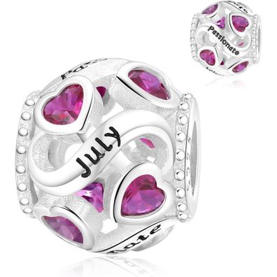 Symretie 925 Sterling Silber Geburtsstein Herz Charm Anhänger für Frauen, Juli