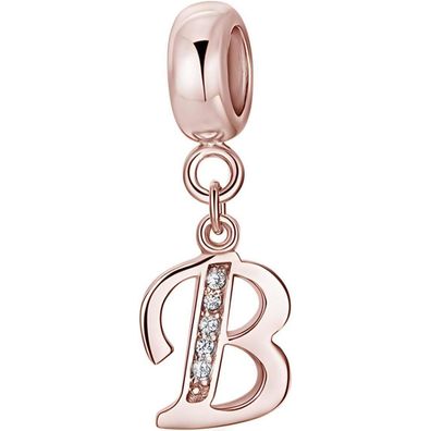 Symretie Damen Rose Gold Buchstabe Charm Anhänger A-Z, 925 Sterlingsilber mit