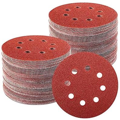 Twstyfal 100 Stück Schleifpapier 125mm Klett für Exzenterschleifer, 8 Loch, 7