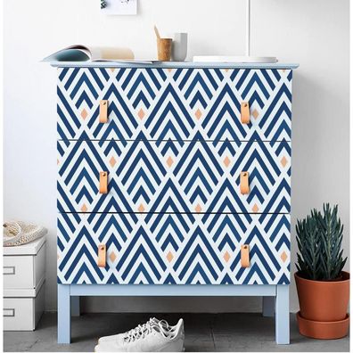 Jolihome Geometrische Selbstklebende Tapete Diamantstreifen, Blau/Weiß/Orange