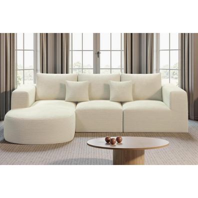 Hawthyhome Ecksofa mit Schlaffunktion, rahmenloses L-Form Sofa aus Cordstoff
