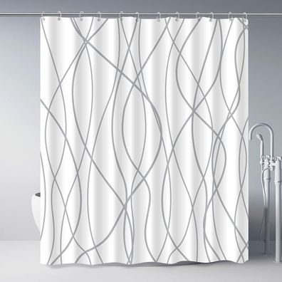 IGINOA Duschvorhang 180x200 cm Grau Gestreift, wasserdicht und