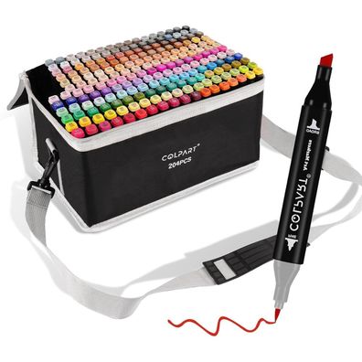 colpart 204 Farben Alkohol Marker Set - Doppelseitige Marker Stifte für Kinder