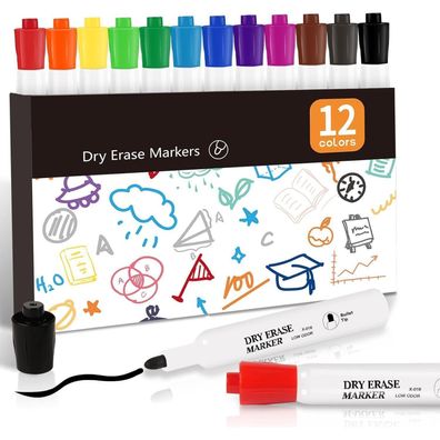 colpart 12 Farben Whiteboard Marker Set, Feine Spitze, Abwischbar für Büro