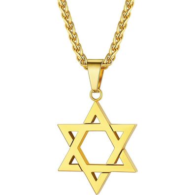 U7 Herren Hexagramm Anhänger Halskette Edelstahl Davidstern Judisches Symbol