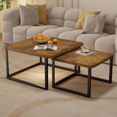 Hawthyhome 2er Set Satztische rund aus Holz mit Metallrahmen, modern, für