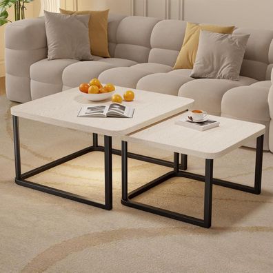Hawthyhome 2er Set Satztische rund, Couchtisch Holz mit Metallrahmen, modern