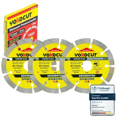 Yokocut Diamanttrennscheiben Set 115mm, 3-tlg. Universal für Stein, Beton
